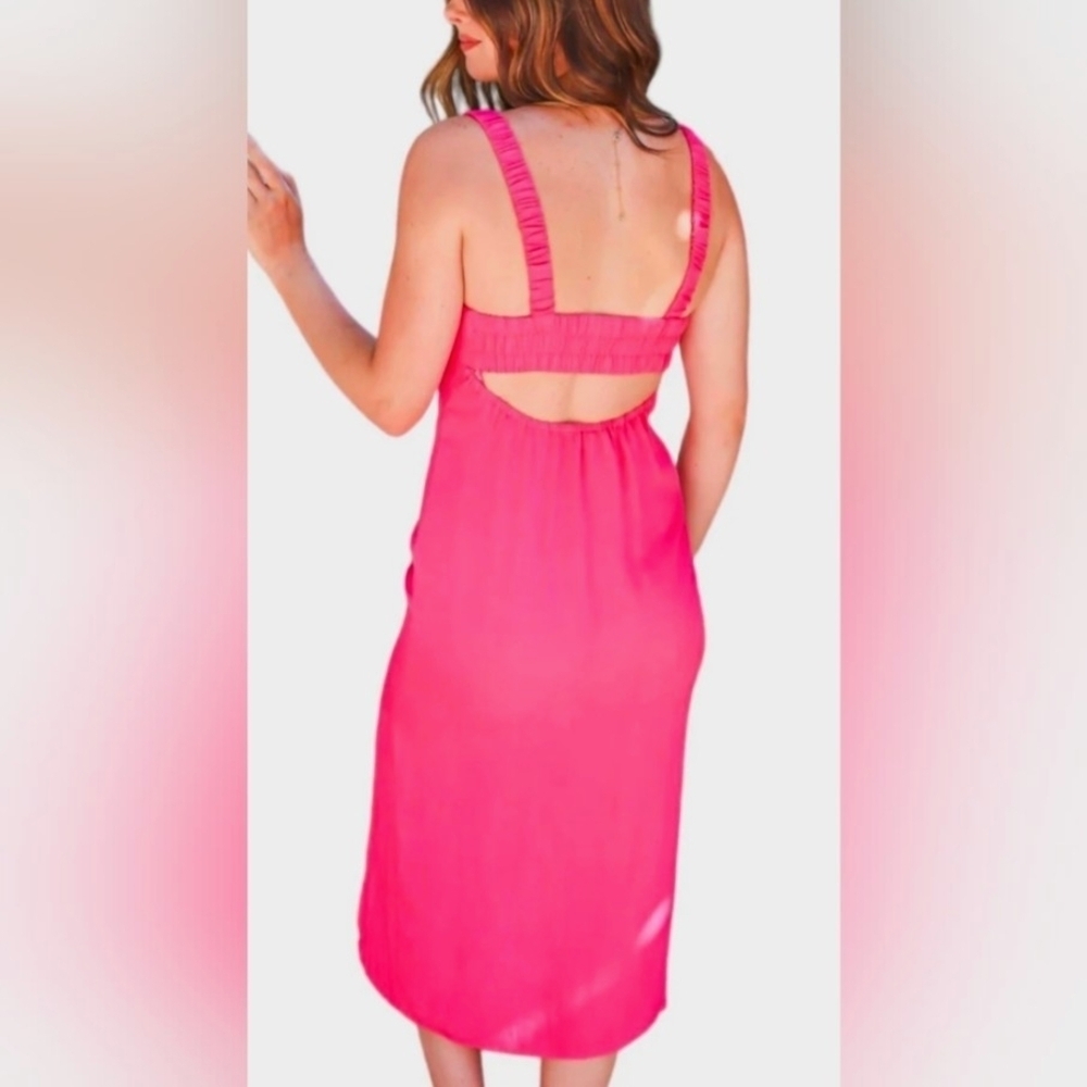 Sadie & Sage Hot Pink Back Cutout Sleeveless Midi Summer Dress Size Small